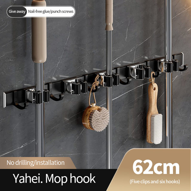 Space Aluminum Mop Holder Space Aluminum 5 Clip 6 Hook Mop Holder