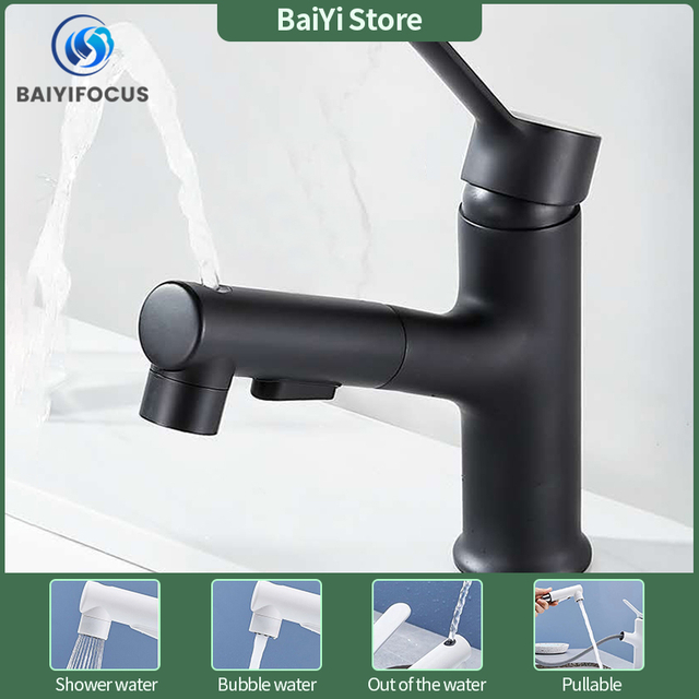 Bathroom faucet pull-out all copper white hot and cold water faucet wash face wash basin washbasin bathroom accessories