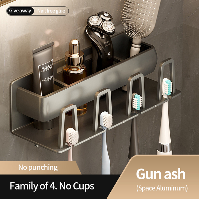 Whole family toothbrush holder punch-free wall-mounted toothpaste holder toothpaste storage rack bathroom storage rack bathroom accessories