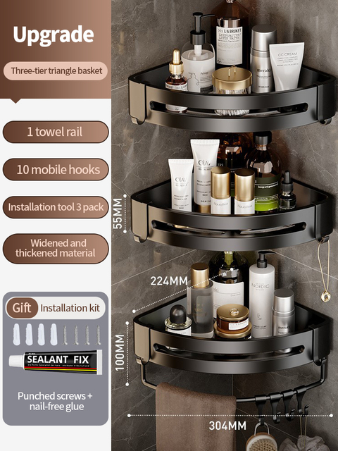 Bathroom Shower Rack Aluminum Corner Multilayer Triangular Soap Basket Wall Mounted Shower Organizer