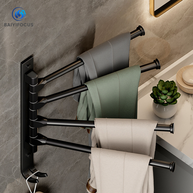 Folding Towel Rack Rotatable Towel Bar Self Adhesive Towel Storage Box Save Space