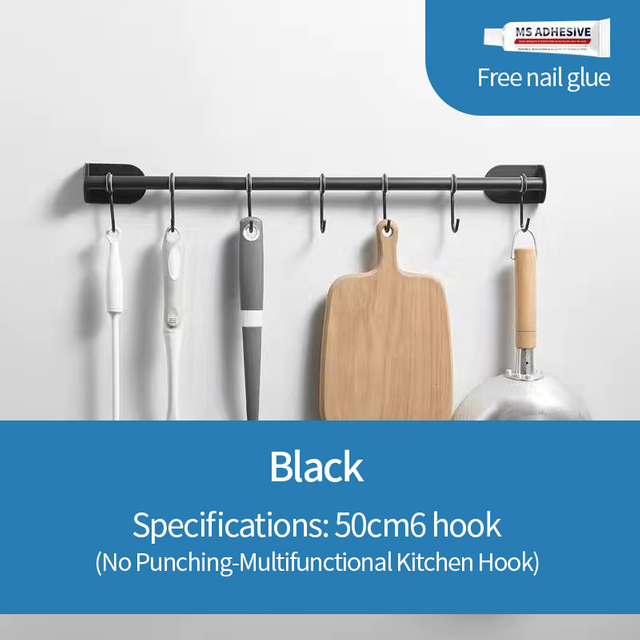 50cm Space Aluminum 6 Hooks Bathroom Towel Rack Kitchen Hooks