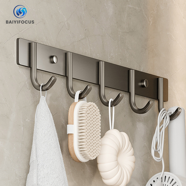 Modern Bathroom Accessories Wall Mounted Five Hook Space Aluminum Coat Hook