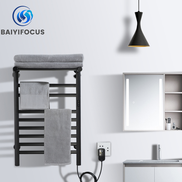 Smart Electric Towel Rack Space Aluminum Temperature Control Time Smart Home Heated Towel Rack Bath Towel Drying Rack Bathroom