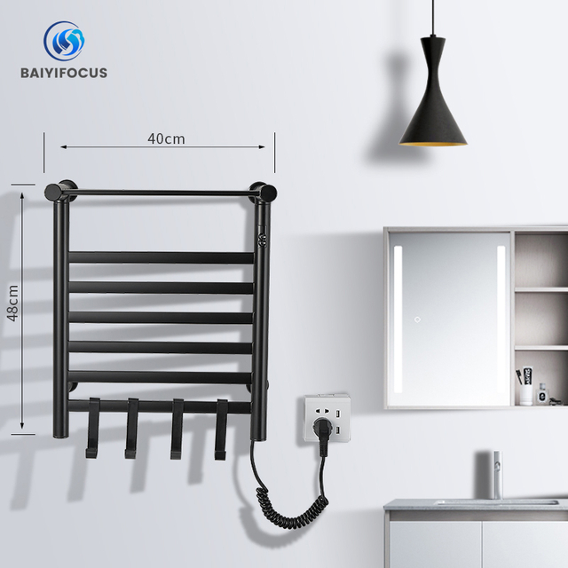 Smart Electric Towel Rack Space Aluminum Carbon Fiber Heated Towel Rack Bathroom Supplies Drying Towel Rack