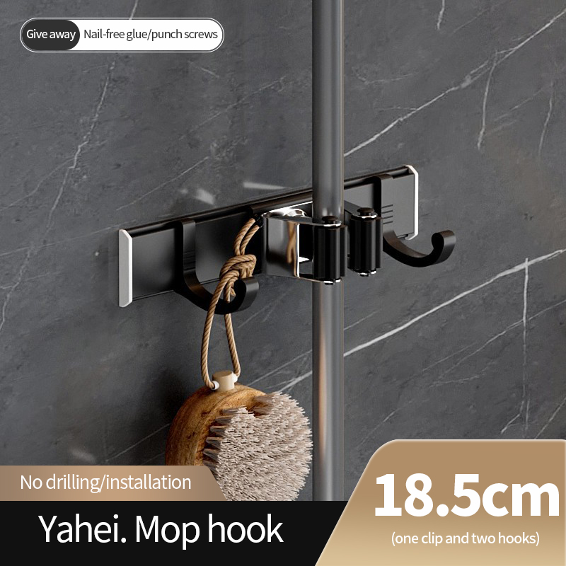 Space Aluminum Mop Holder Space Aluminum 1 Clip 2 Hook Mop Storage Rack