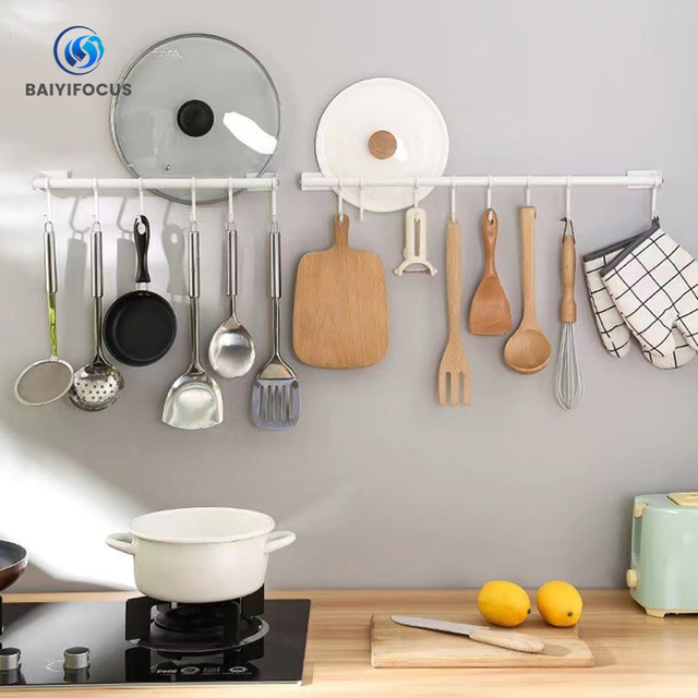 60cm Space Aluminum 8 Hooks Bathroom Towel Rack Kitchen Hooks