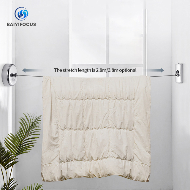 Household Stainless Steel Punch-free Wire Rope Clothes Drying Indoor Outdoor Retractable Clothesline