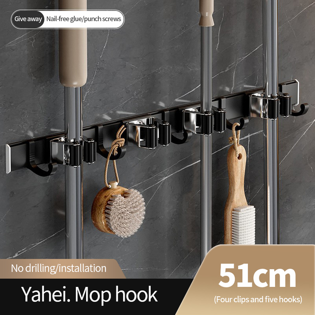 Space Aluminum Mop Holder Space Aluminum 4 Clip 5 Hook Mop Holder