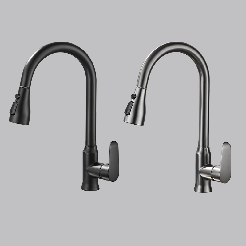 Kitchen pull-out hot and cold faucet full copper washbasin washbasin sink splash-proof rotating telescopic faucet