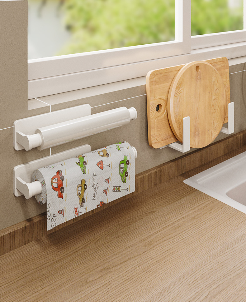 Wall hanging dual-purpose rotary hook Non perforated plastic wrap roll holder Multifunctional rotary hook