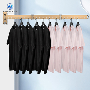 Retractable clothes hook clothes rack folding wall-mounted three-fold aluminum alloy
