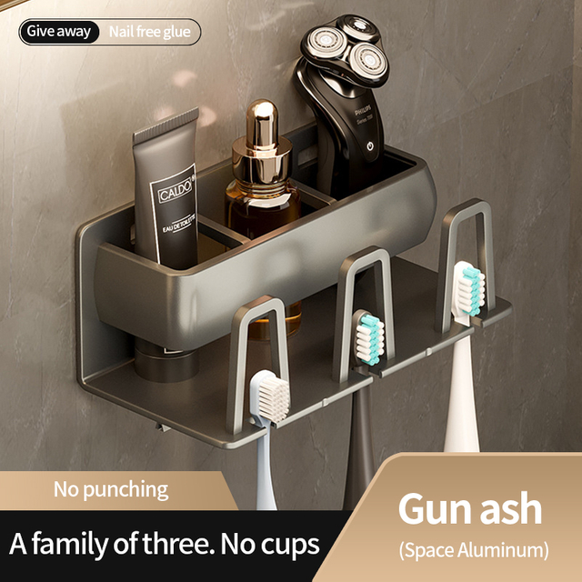 Family Toothbrush Holder Free Punch Wall-mounted Toothpaste Holder Toothpaste Storage Rack Bathroom Storage Rack Bathroom Accessories