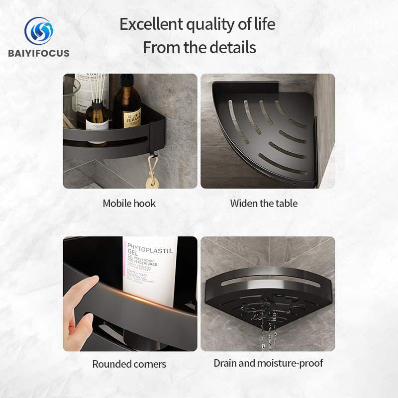 Black Bathroom Shower Rack Aluminum Angle Triangle Soap Basket Wall Mounted Shower Organizer