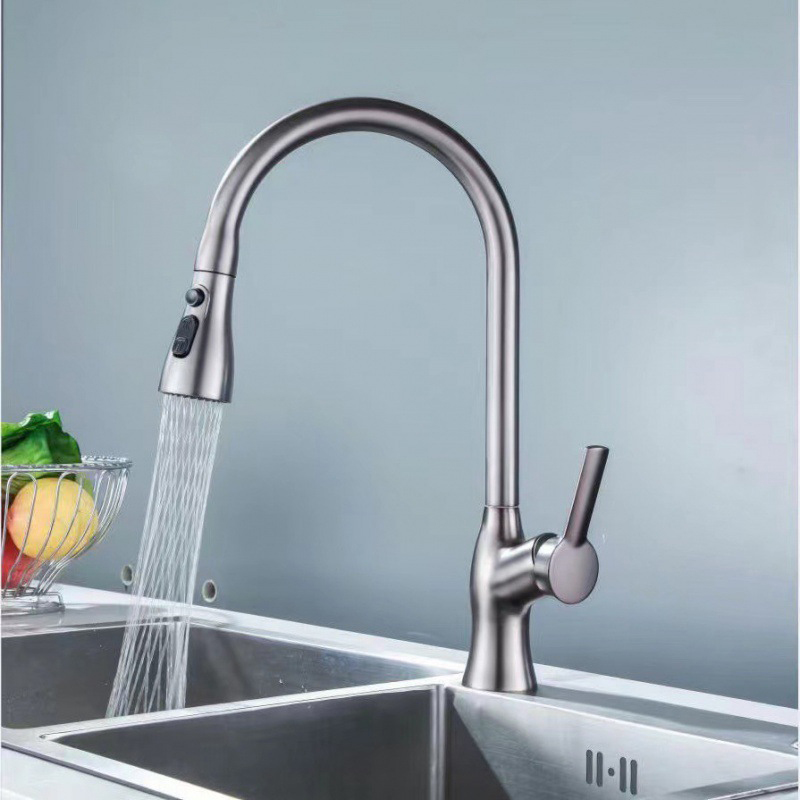 Kitchen all-copper pull-out hot and cold water faucet sink universal telescopic home washbasin splash-proof supercharged faucet
