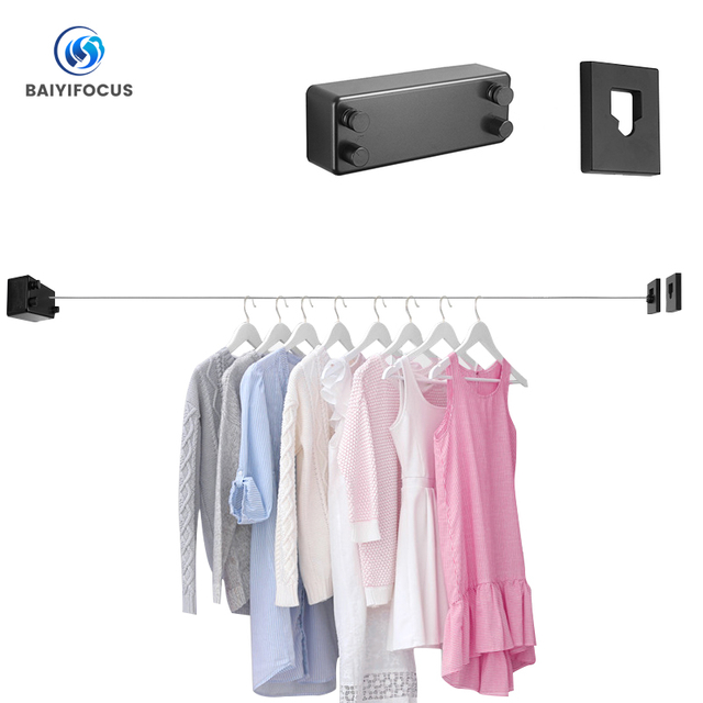 Elastic windproof wall-mounted retractable stainless steel Gun Grey clothesline 2 line retractable clothesline
