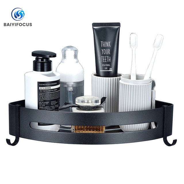 Black Bathroom Shower Rack Aluminum Angle Triangle Soap Basket Wall Mounted Shower Organizer