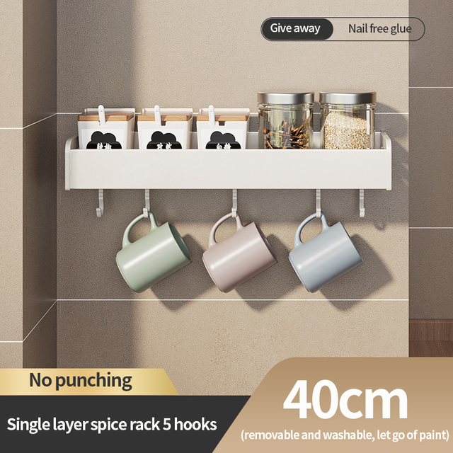 Length 40cm drill-free hanging seasoning rack metal seasoning storage rack kitchen wall-mounted seasoning rack