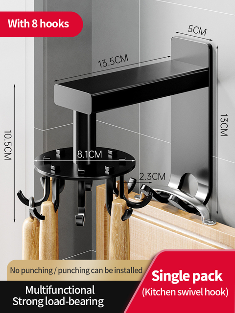 360 Degrees Rotated Household Wall-mounted Collapsible Rotating Hook Plastic Multi-hook Storage Rack