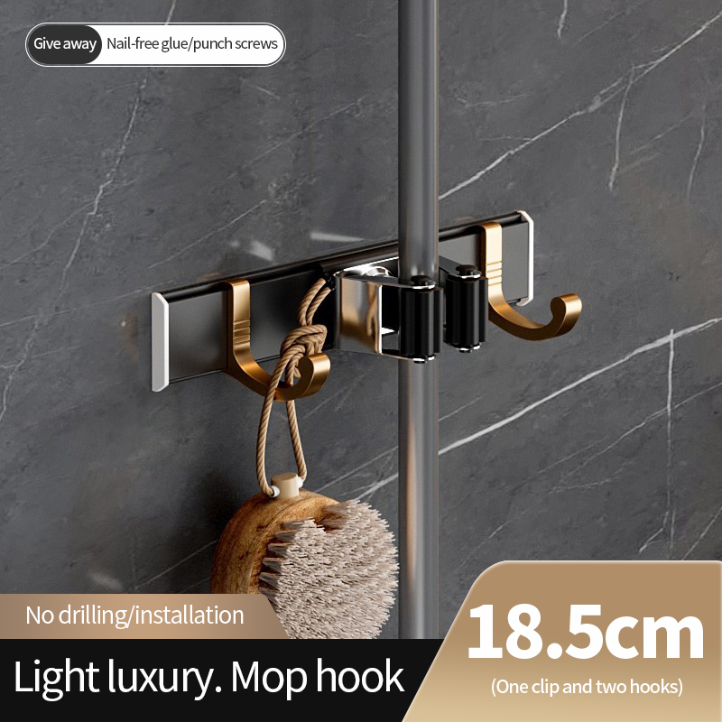 Space Aluminum Mop Holder Space Aluminum 1 Clip 2 Hook Mop Storage Rack