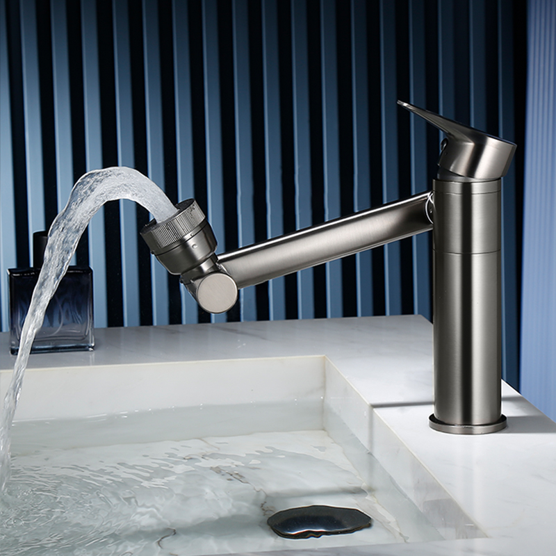Bathroom faucet full copper hot and cold gun gray rotating universal faucet basin washbasin mechanical arm ABS nozzle
