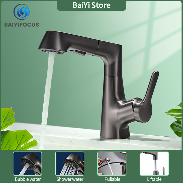 Bathroom faucet washbasin pullable hot and cold lift faucet universal basin washbasin countertop basin washbasin faucet