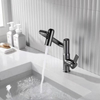 Bathroom Gun Gray White Digital Display Hot and Cold Basin Faucet Mechanical Lifting and Rotating Shampoo and Mouthwash