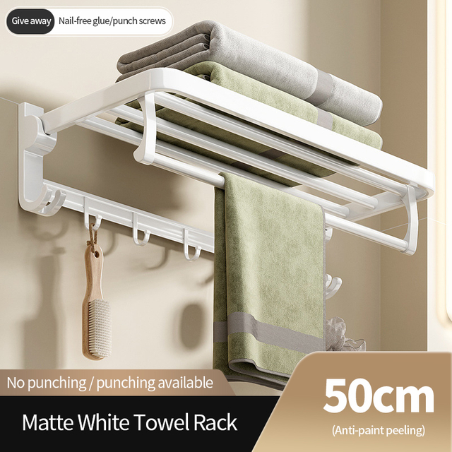 Length 50cm Bathroom Double Towel Rack Stand with Towel Bar Wall Mount