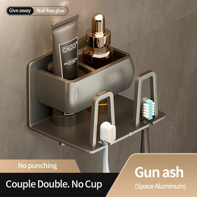 Couples Toothbrush Holder Free Punch Wall-mounted Toothpaste Holder Toothpaste Storage Rack Bathroom Storage Rack Bathroom Accessories