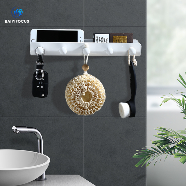 White Decorative Wall Hanging Hook Rack Bathroom Kitchen Hanger Hook Rack