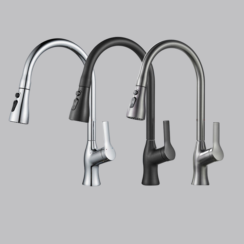 Kitchen all-copper pull-out hot and cold water faucet sink universal telescopic home washbasin splash-proof supercharged faucet